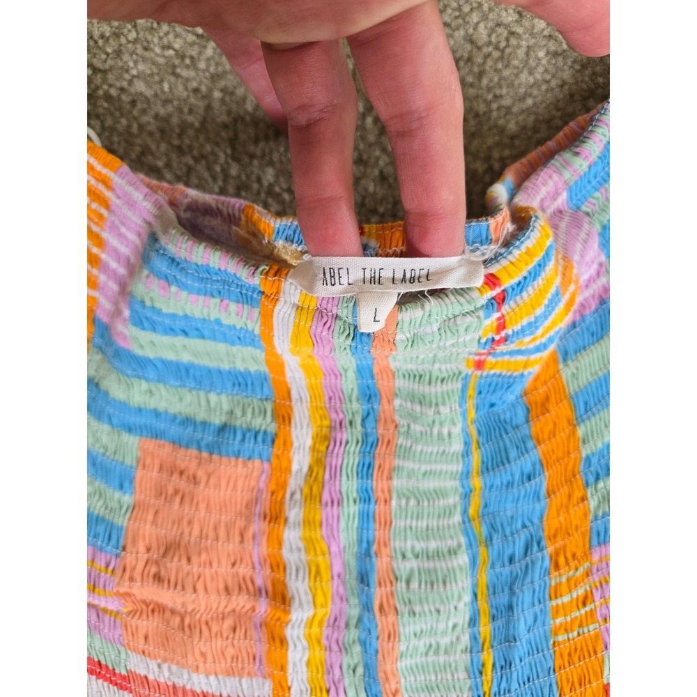Abel the Label Strapless Maxi Dress Multi Color Patchwork Smocked Tiered Large - Picture 4 of 5